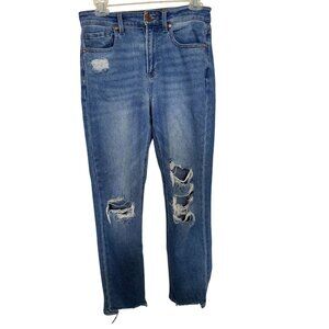 Ofluck Womens Size 4 Distressed Jeans Raw Hem Stretch Blue Denim Mid Rise Hippie